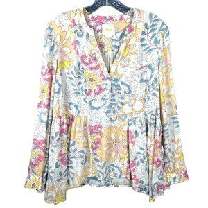 Anthropologie Maeve Laiken Floral V-Neck‎ Top Blouse Size 0 XS Multicolor Boho